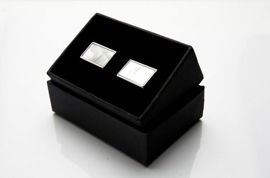 Rhodium Rectangle Mother of Pearl Cufflinks