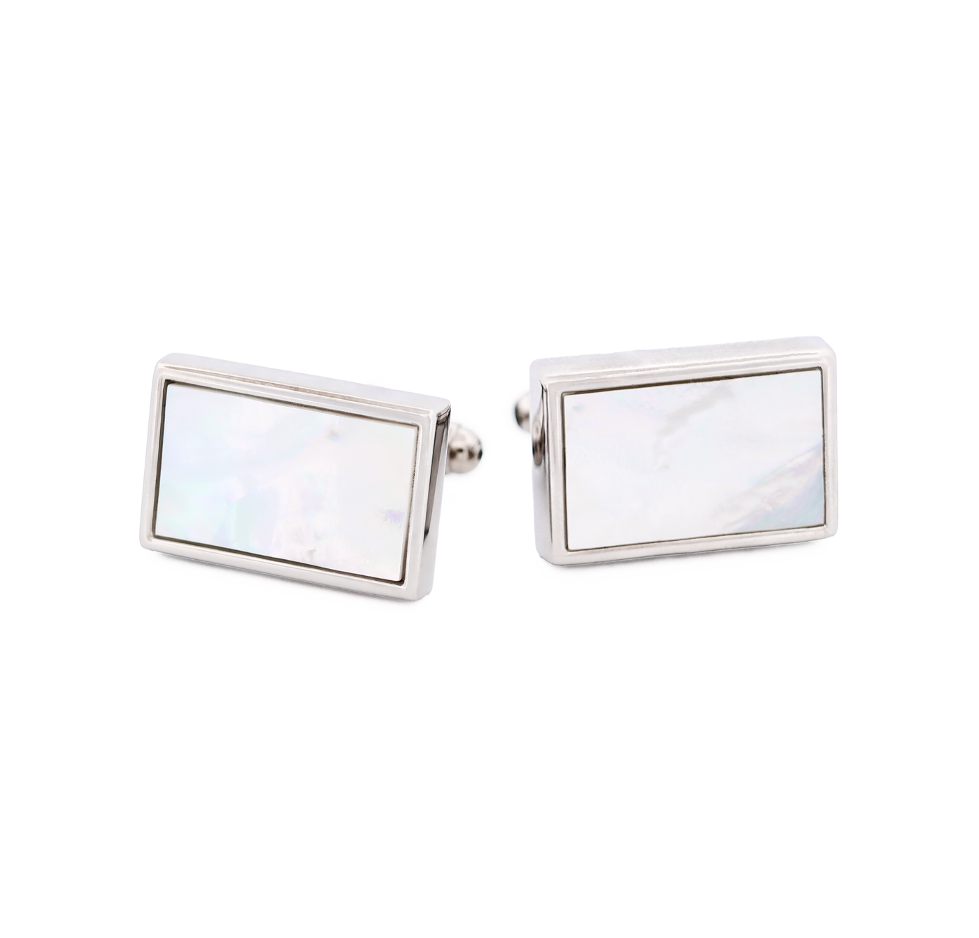 Rhodium Rectangle Mother of Pearl Cufflinks
