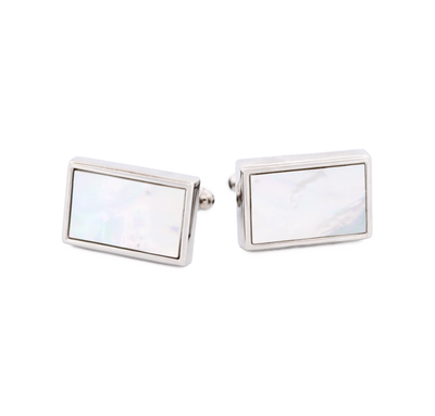 Rhodium Rectangle Mother of Pearl Cufflinks