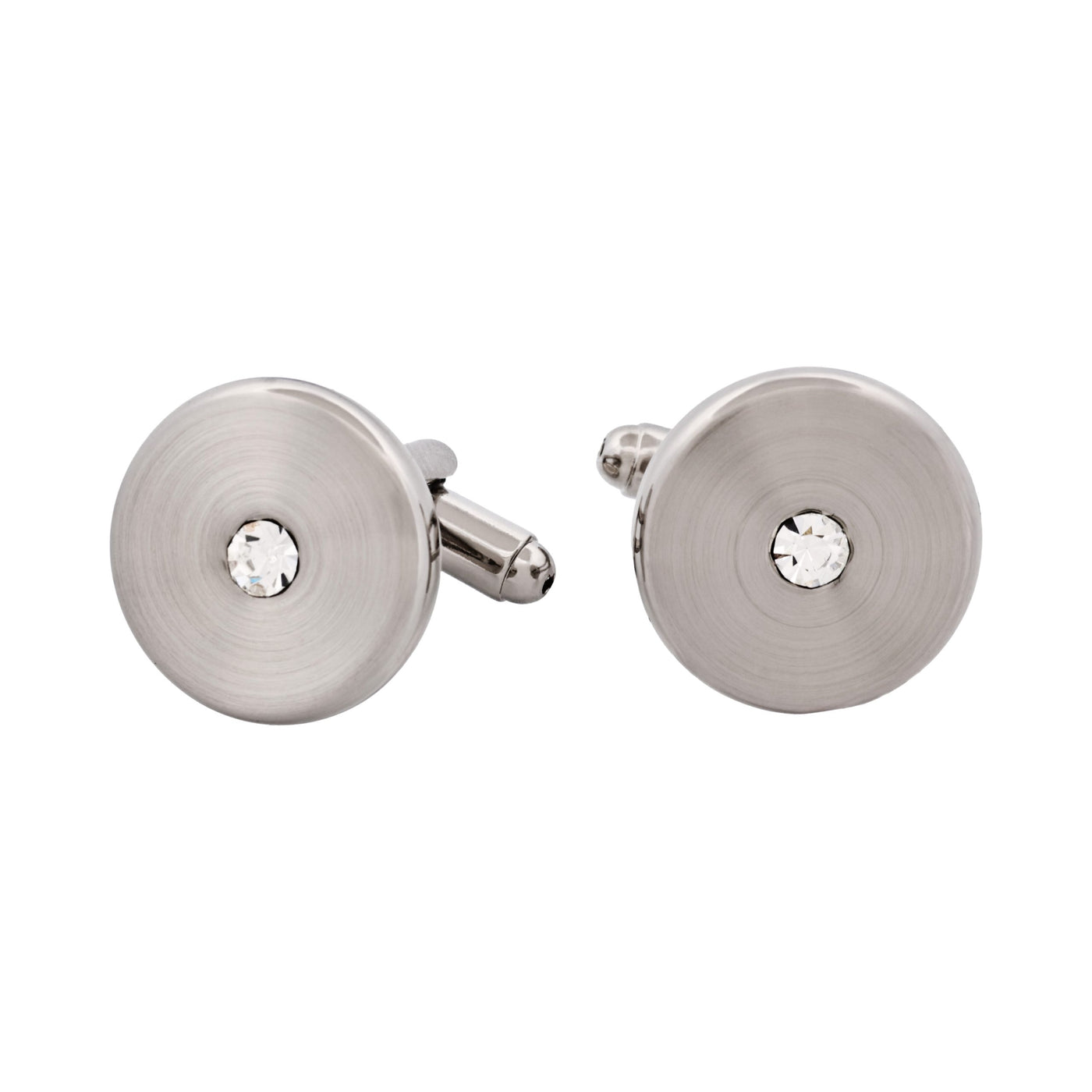 Rhodium Plated Round Crystal Cufflinks