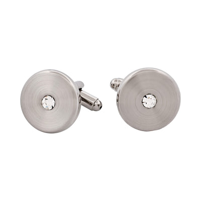 Rhodium Plated Round Crystal Cufflinks