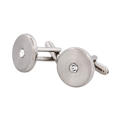Rhodium Plated Round Crystal Cufflinks