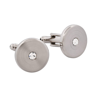 Rhodium Plated Round Crystal Cufflinks