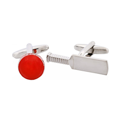 Red Cricket Ball & Bat Cufflinks