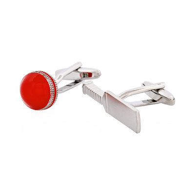Red Cricket Ball & Bat Cufflinks
