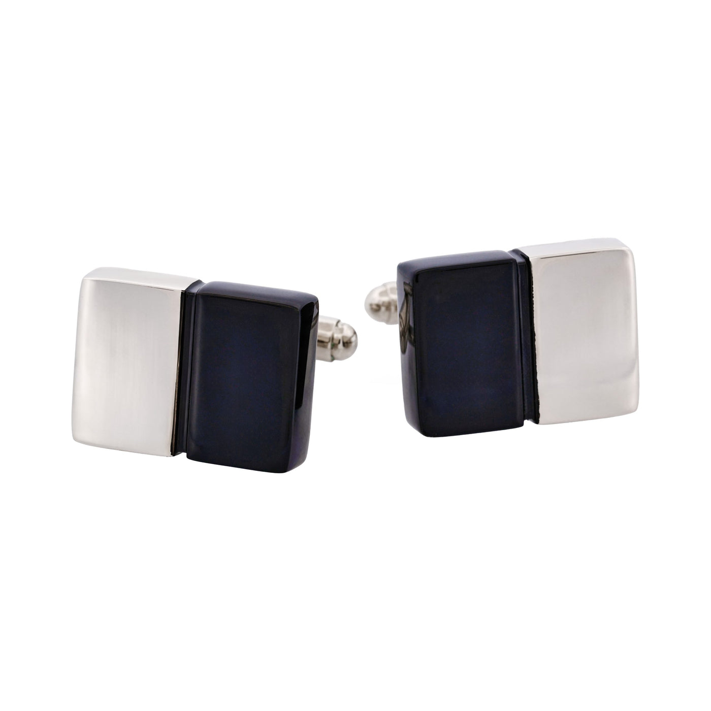 Rhodium & Black Resin Oblong Cufflinks