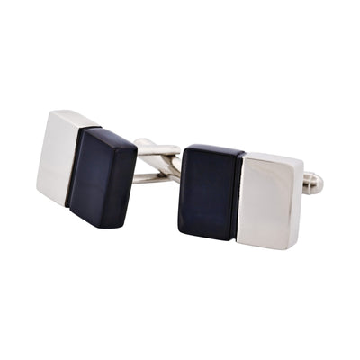 Rhodium & Black Resin Oblong Cufflinks