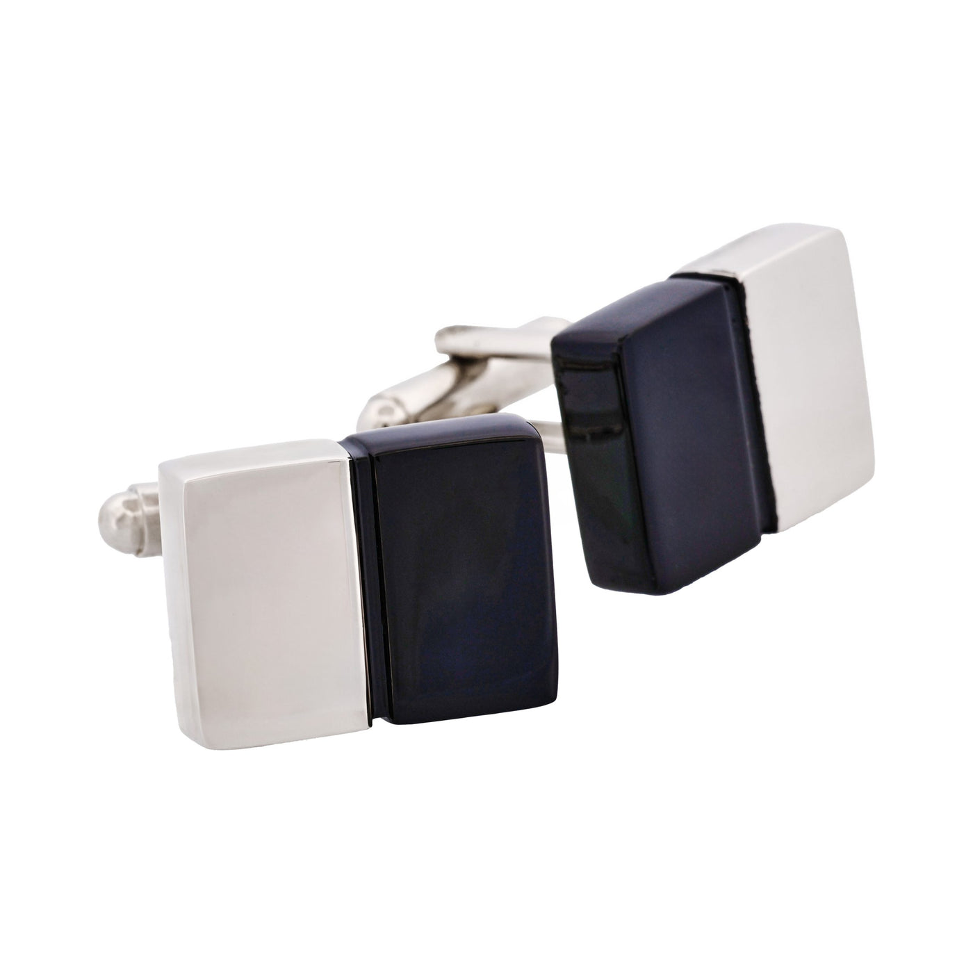 Rhodium & Black Resin Oblong Cufflinks