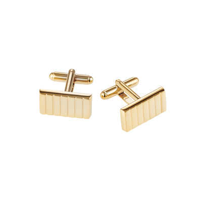 Polished Gold Plated Rectangle Striped Cufflinks