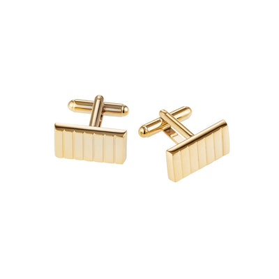 Polished Gold Plated Rectangle Striped Cufflinks