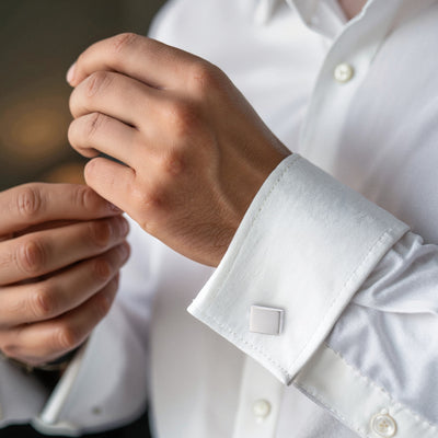 Brushed Rhodium Square Wedge Shape Cufflinks
