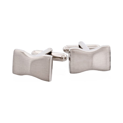 Brushed Rhodium Plated Bow Tie Shaped Cufflinks