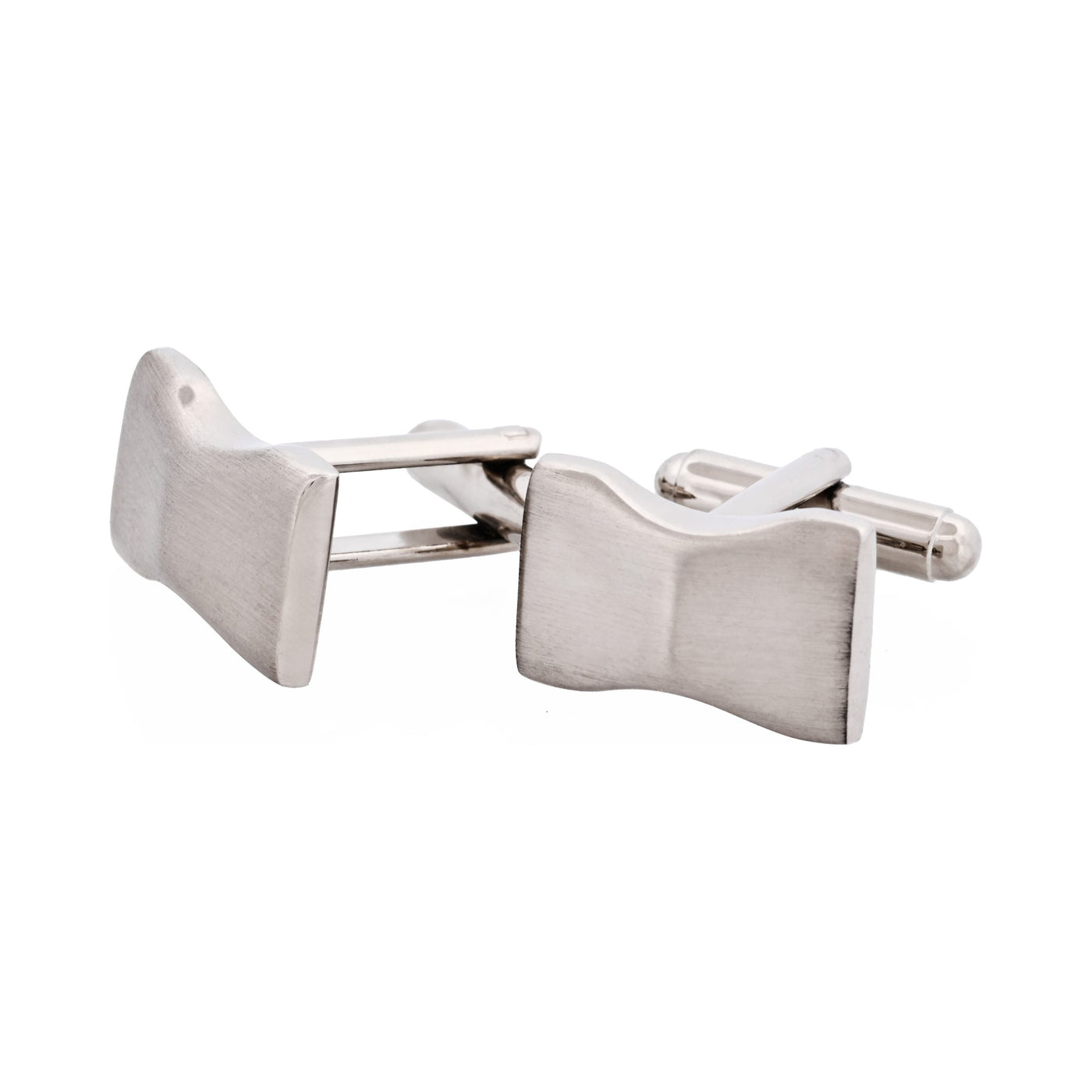 Brushed Rhodium Plated Bow Tie Shaped Cufflinks