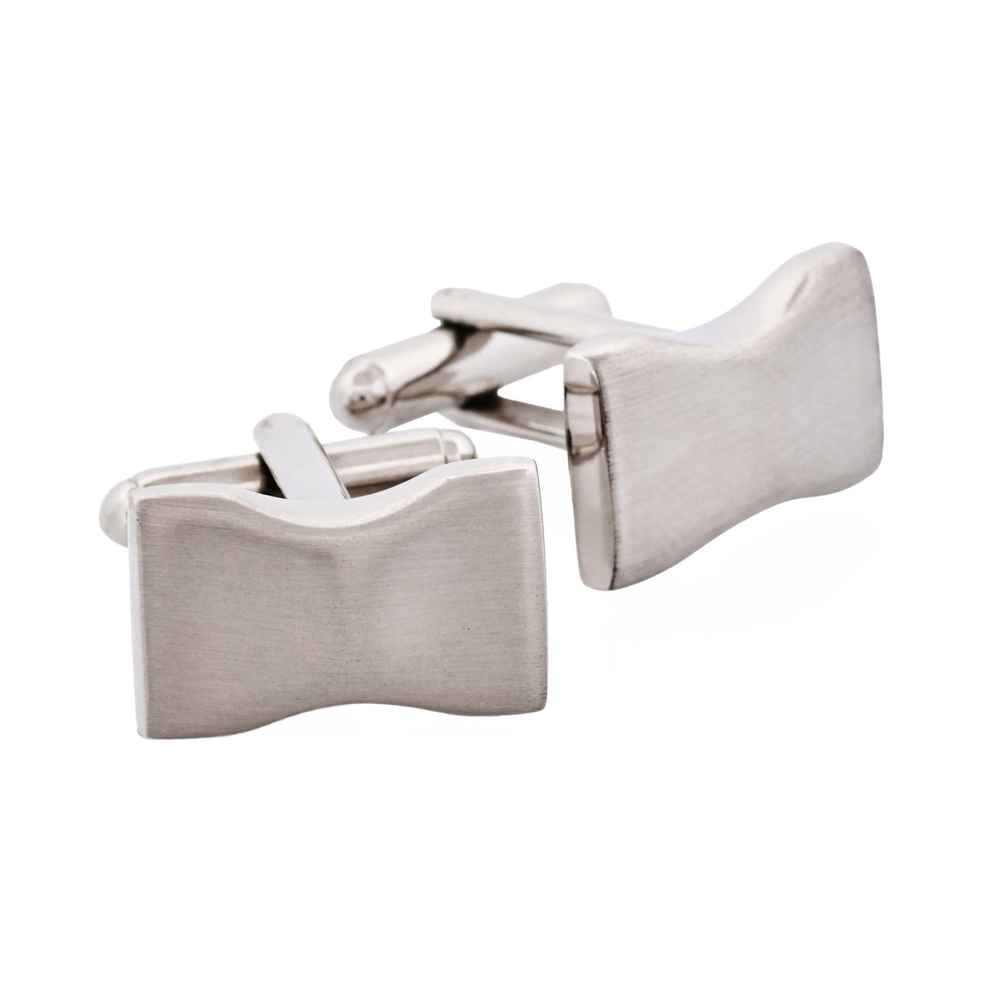 Brushed Rhodium Plated Bow Tie Shaped Cufflinks