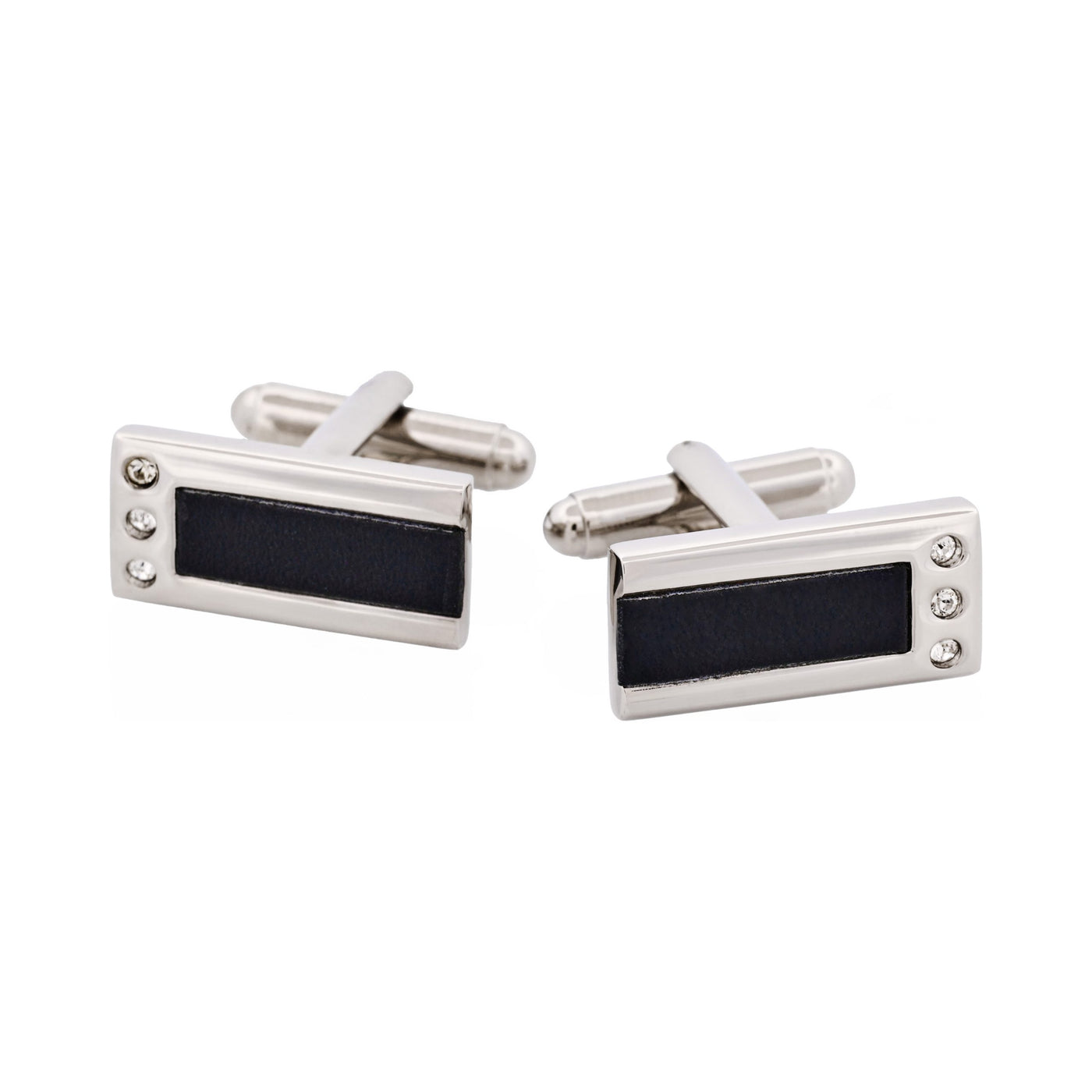 Rhodium Plated & Black Insert with Cz Cufflinks