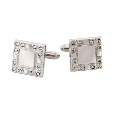 Rhodium Plated Cz Square Cufflinks