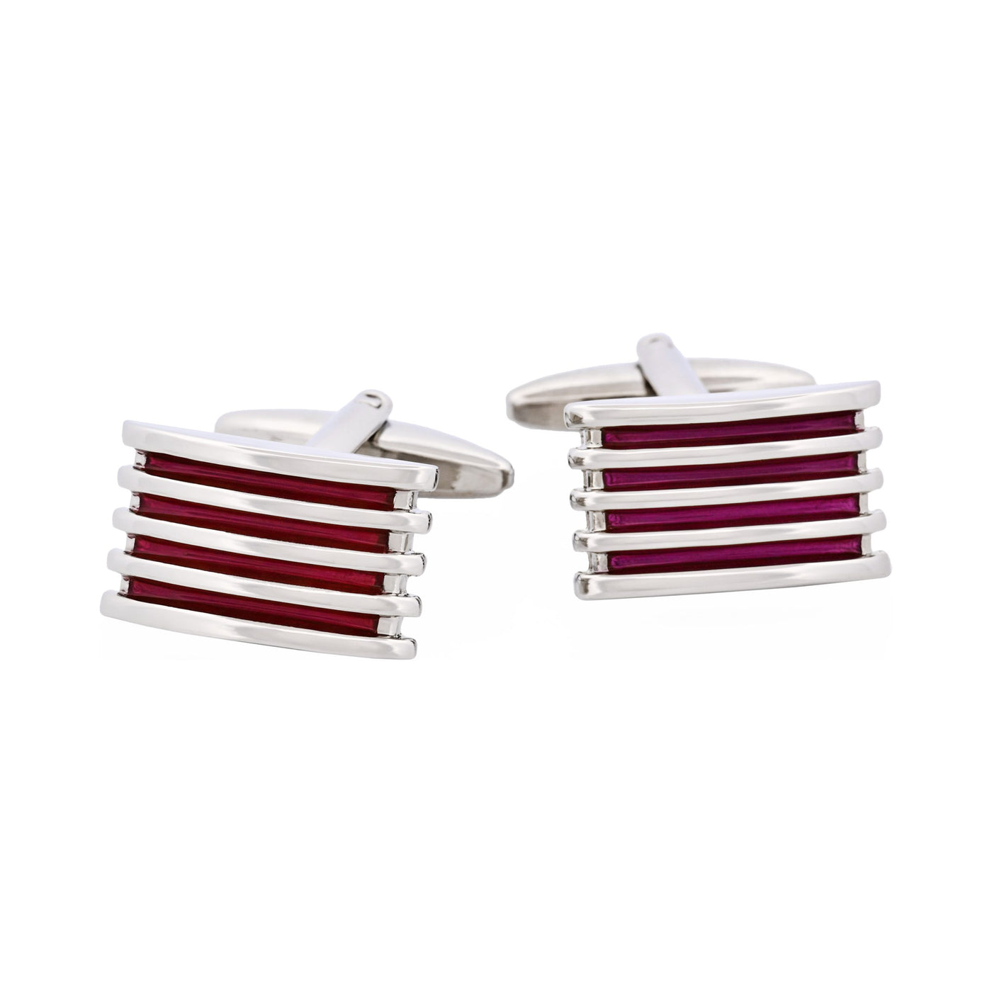 Rhodium & Purple Enamel Striped Cufflinks