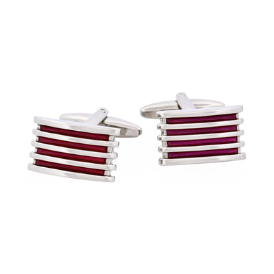 Rhodium & Purple Enamel Striped Cufflinks