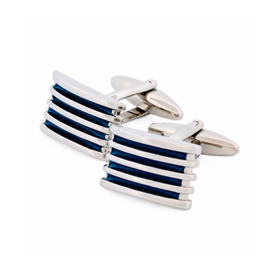Rhodium Blue Enamel Cufflinks