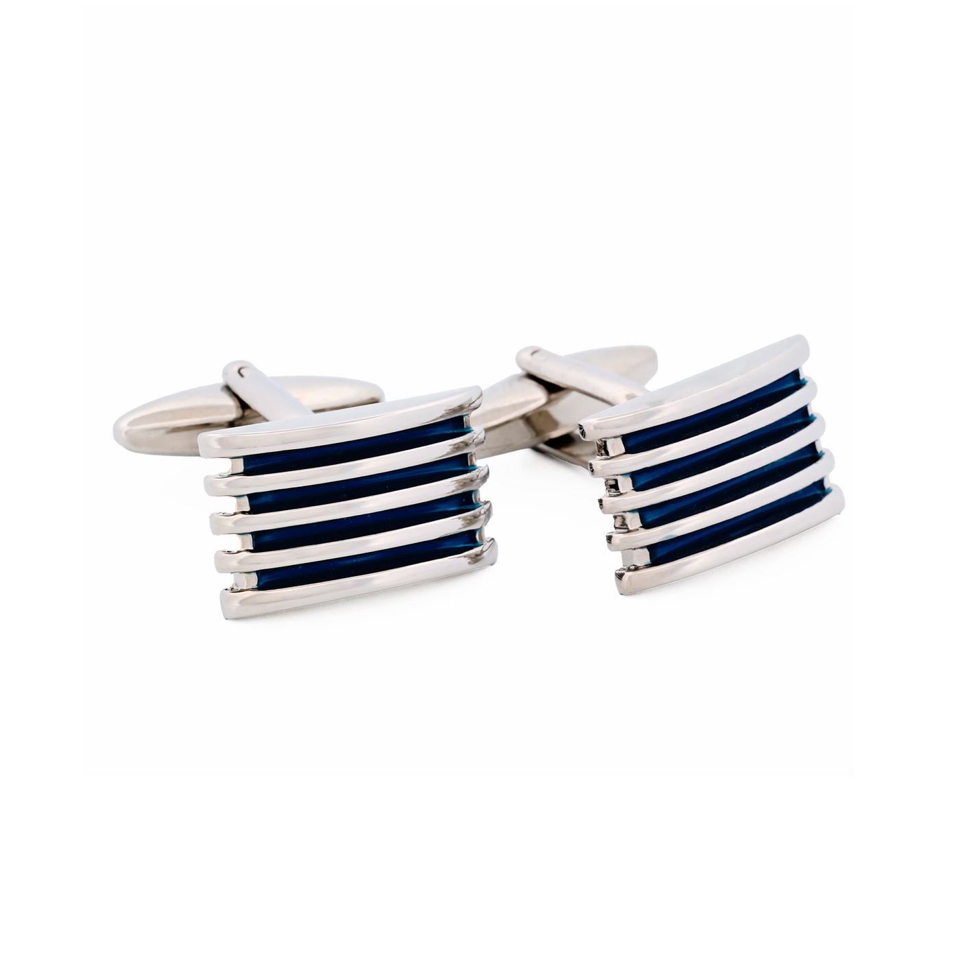 Rhodium Blue Enamel Cufflinks