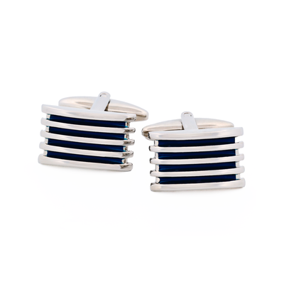 Rhodium Blue Enamel Cufflinks