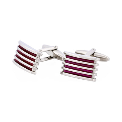 Rhodium & Purple Enamel Striped Cufflinks