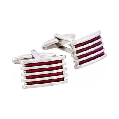 Rhodium & Purple Enamel Striped Cufflinks
