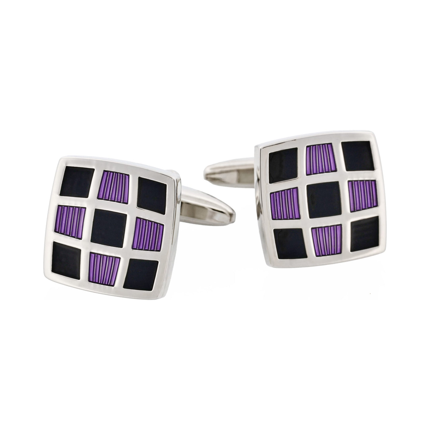 Purple & Black Enamel Check Cufflinks