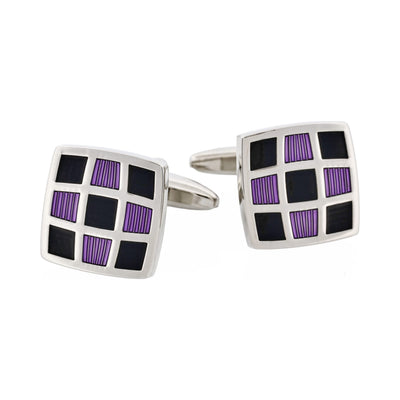 Purple & Black Enamel Check Cufflinks