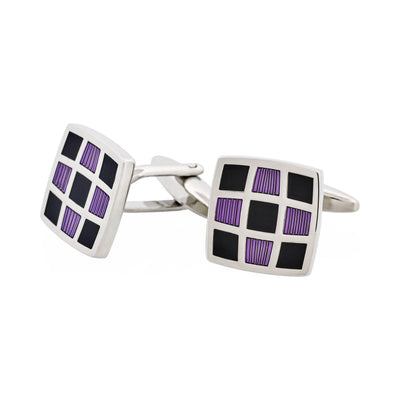 Purple & Black Enamel Check Cufflinks