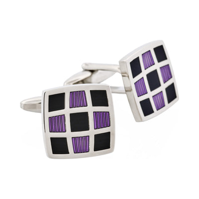 Purple & Black Enamel Check Cufflinks
