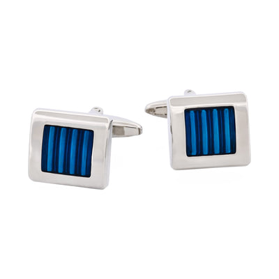 Rhodium & Blue Enamel Cufflinks
