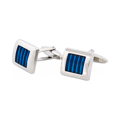 Rhodium & Blue Enamel Cufflinks