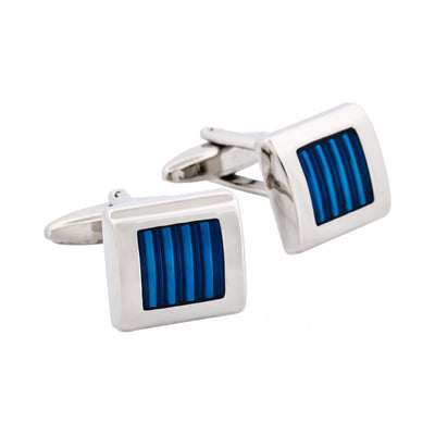 Rhodium & Blue Enamel Cufflinks