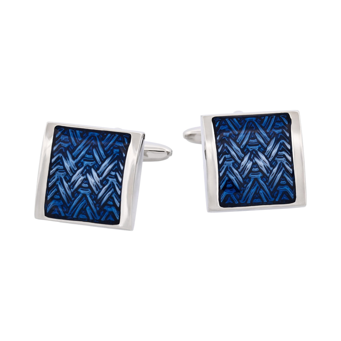 Rhodium Plated Midnight Blue Enamel Mesh Patterned Cufflinks