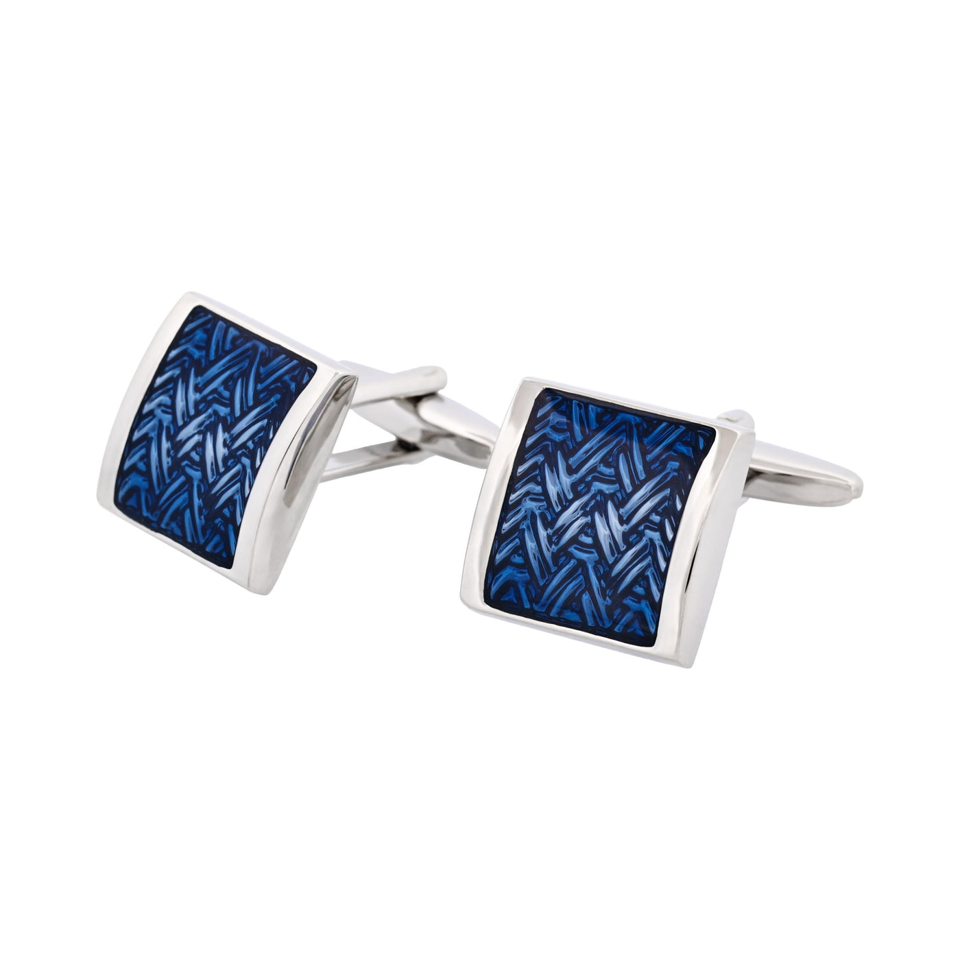 Rhodium Plated Midnight Blue Enamel Mesh Patterned Cufflinks