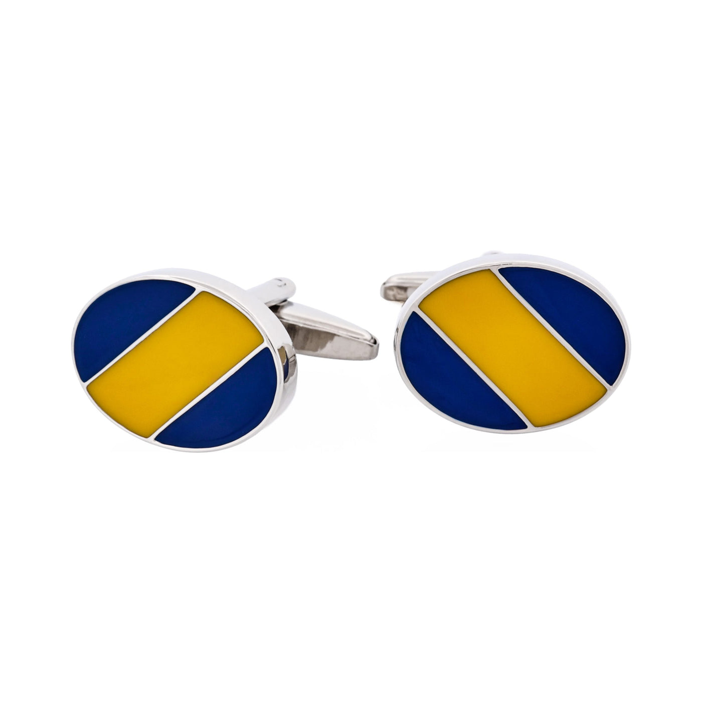 Blue & Yellow Striped Enamel Cufflinks