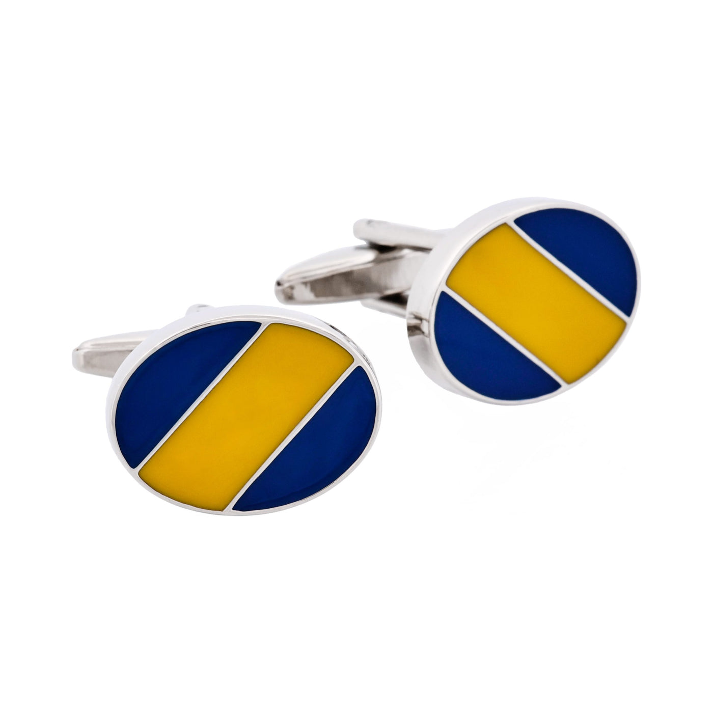 Blue & Yellow Striped Enamel Cufflinks