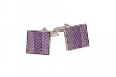 Rhodium Plated Purple Enamel Herringbone Pattern Square Cufflinks