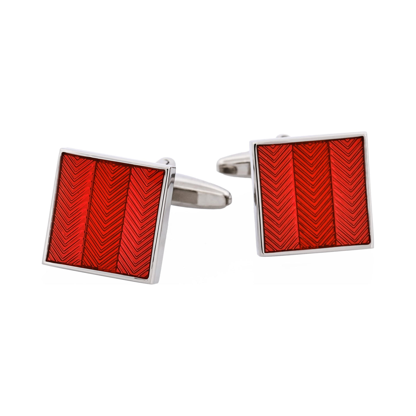 Red Enamel Herringbone Cufflinks