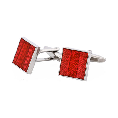 Red Enamel Herringbone Cufflinks