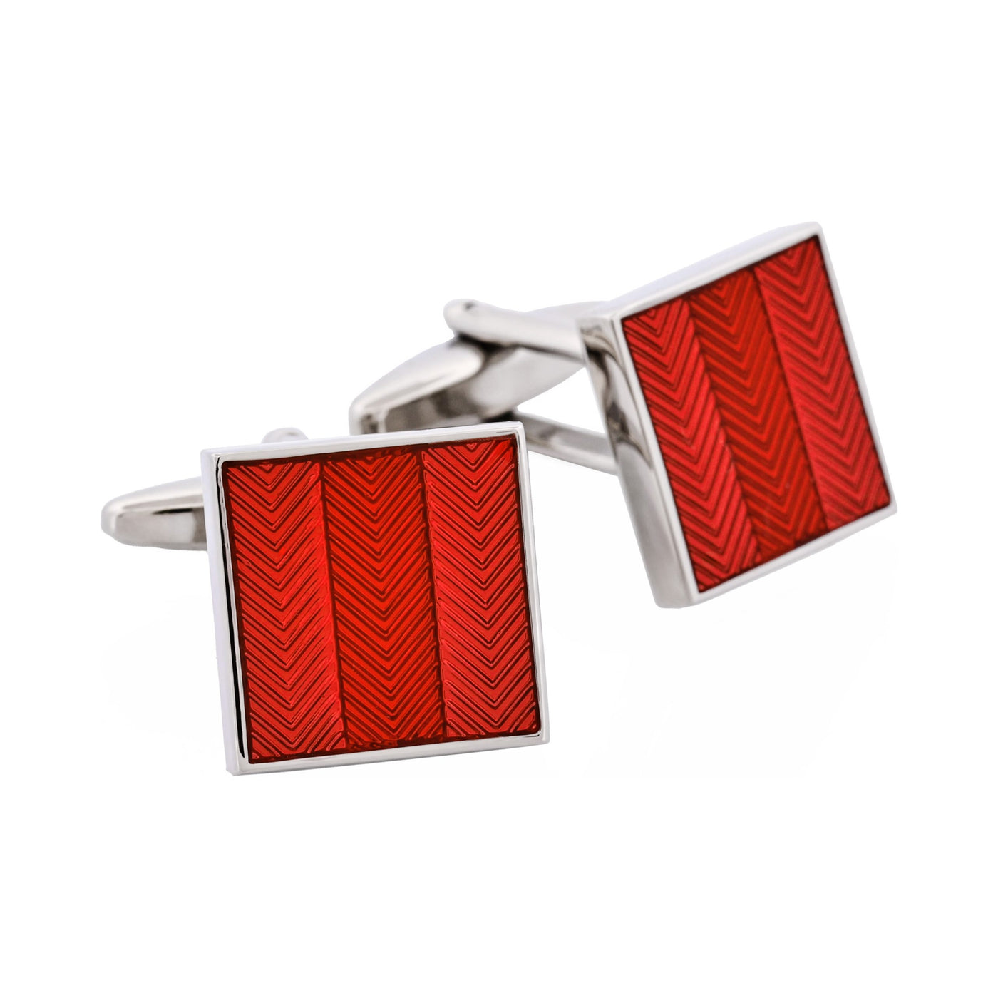 Red Enamel Herringbone Cufflinks