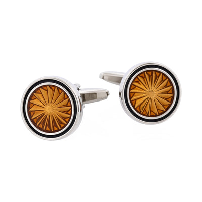 Rhodium & Brown & Black Epoxy Round Cufflinks