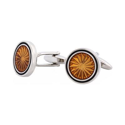 Rhodium & Brown & Black Epoxy Round Cufflinks