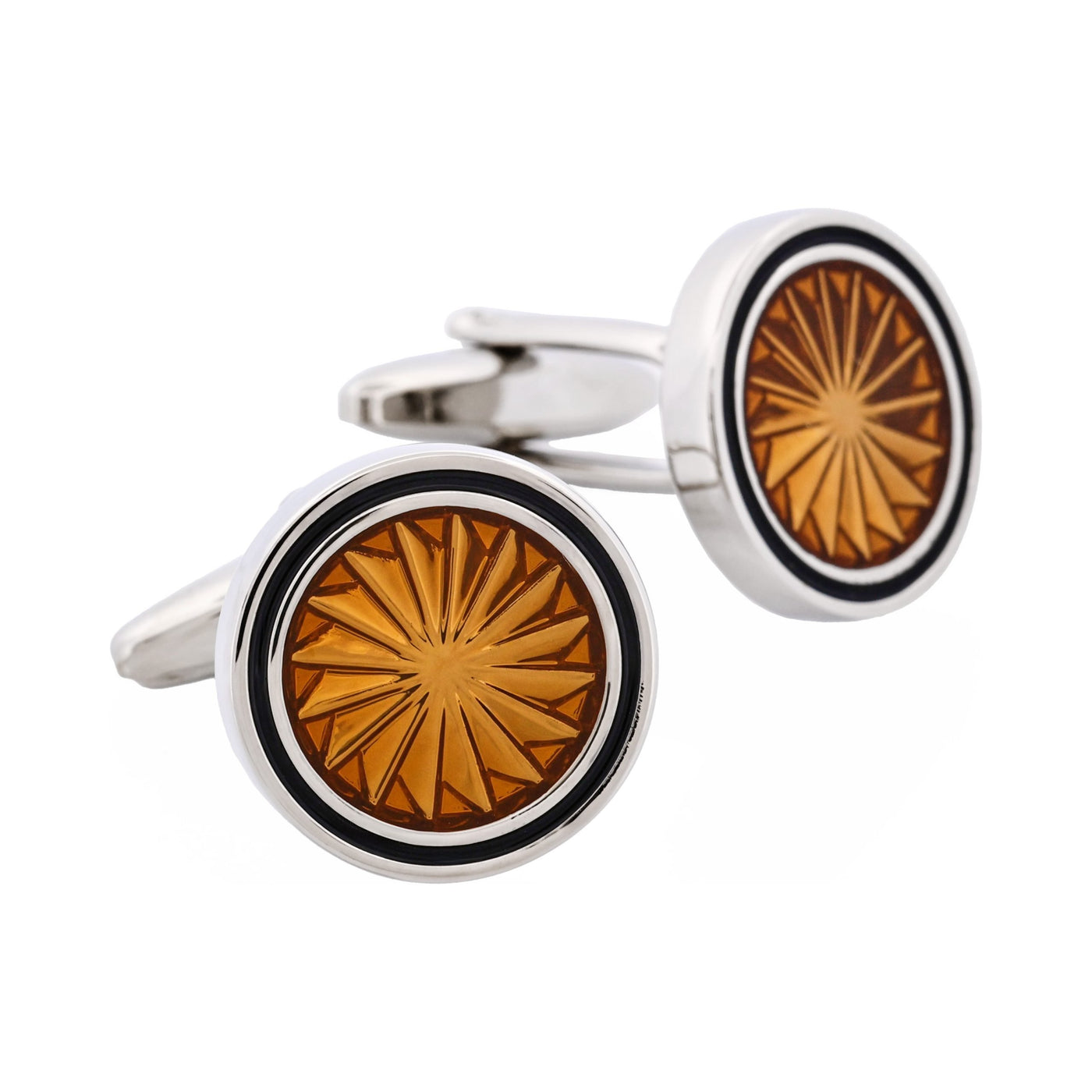 Rhodium & Brown & Black Epoxy Round Cufflinks