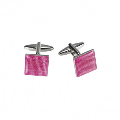 Polished Rhodium Plated Dark Pink Enamel Square Cufflinks
