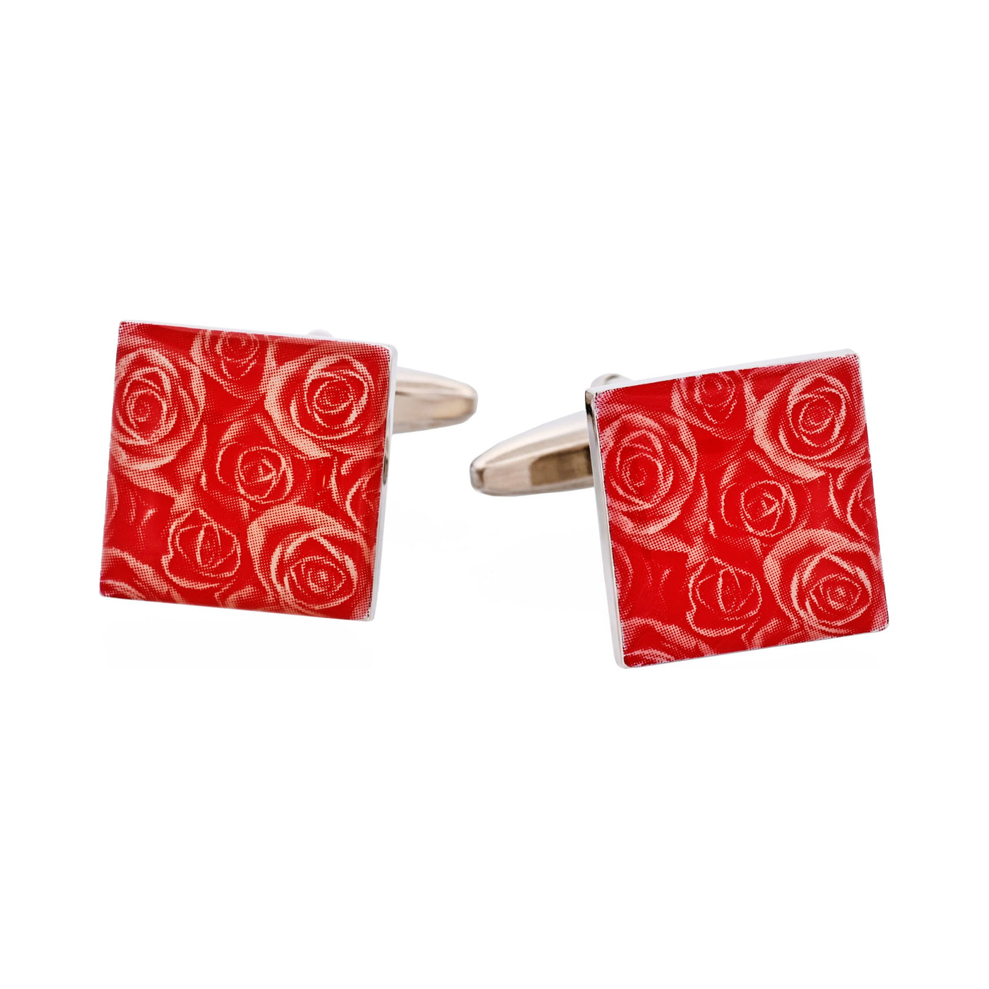Red Floral Print Enamel Cufflinks