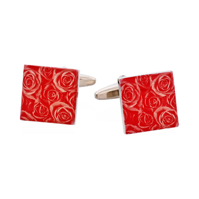 Red Floral Print Enamel Cufflinks