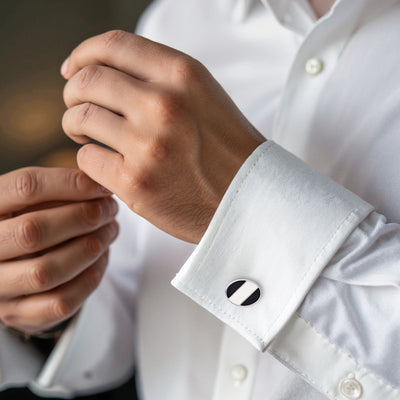 Black & White Stripe Oval Cufflinks