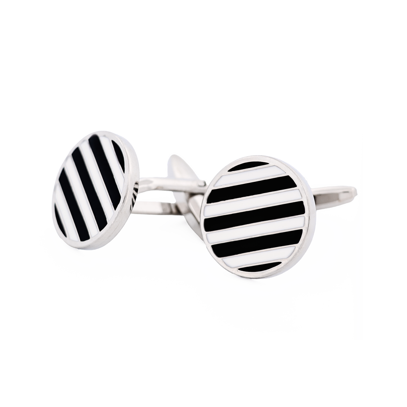 Black & White Stripe Round Cufflinks